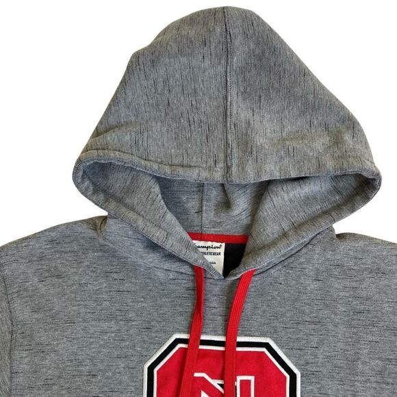 Champion Mens Sz M NC State Wolfpack Sweatshirt Hoodie Heathered Grey Red Logo - Picture 5 of 16